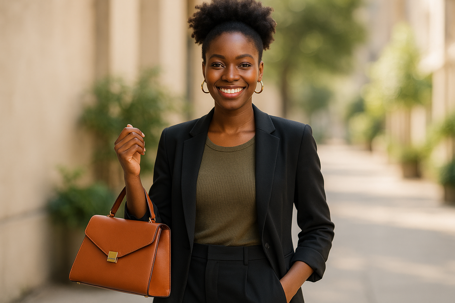 une femme taille malcaine porte un sac à main 
